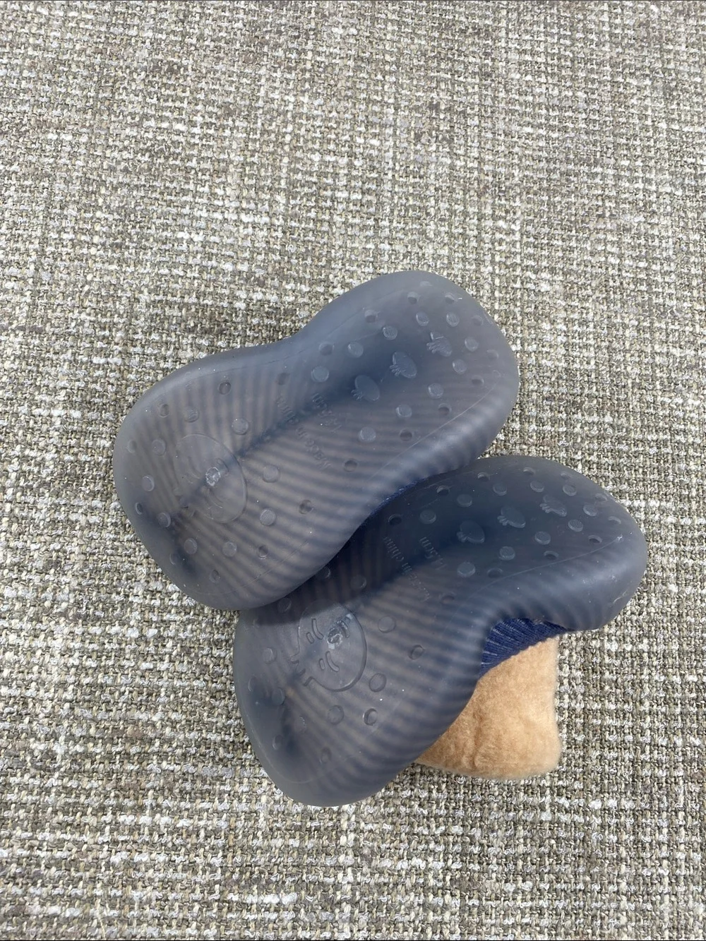 Baby Walker Slip-On Shoes with Navy Knit and Tan Fleece Cuff